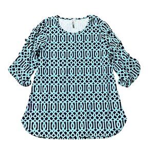 Lulu B Women's Size M Geometric Print Top W/ Ruffle 3/4 Sleeves